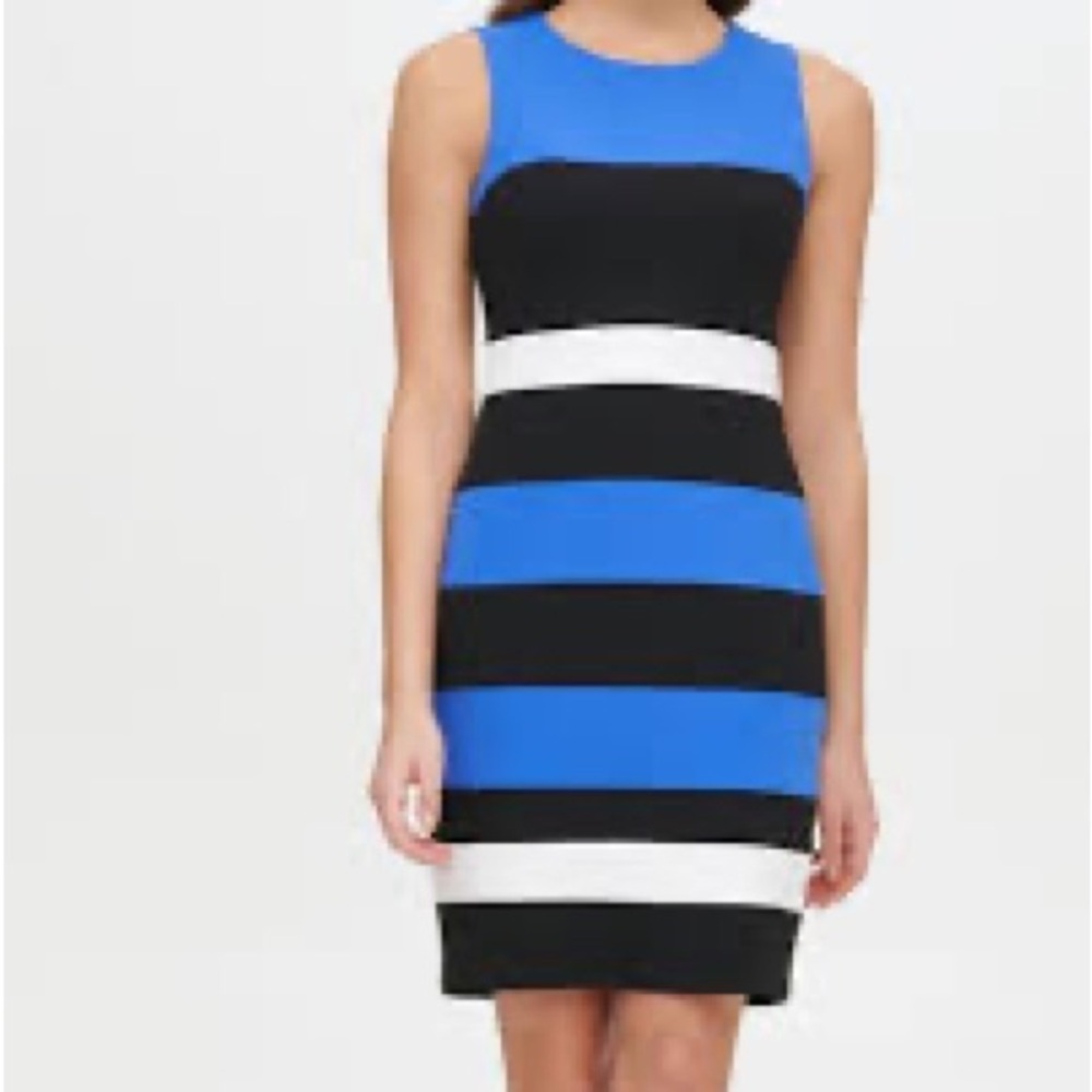 Tommy Hilfiger Blue and Black Sheath Dress Crew Neck Midi
